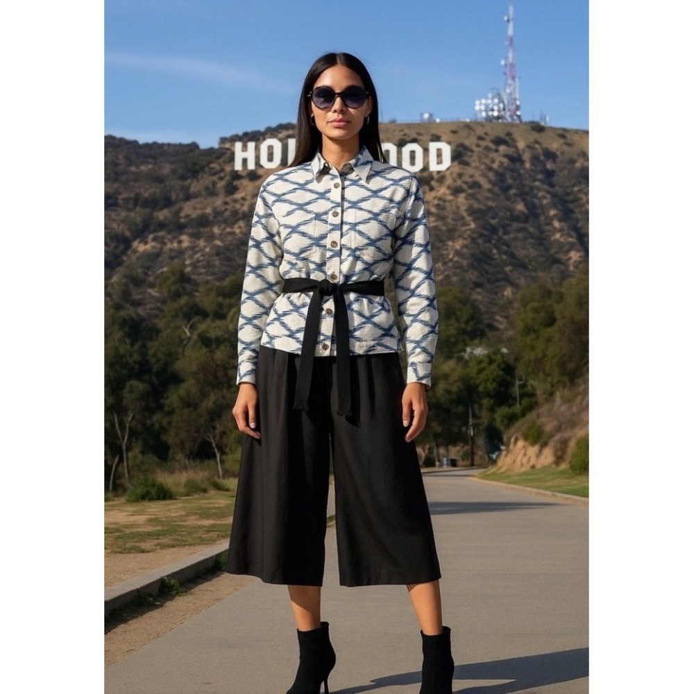 Isabel  Marant  Blue Geometric Print Long‎ Sleeve Button Up Jacket size M